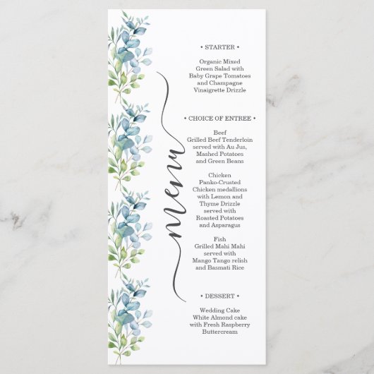 Modern Watercolor Eucalyptus Greenery Wedding メニュー (正面)