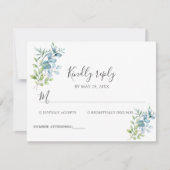 Modern Watercolor Eucalyptus Greenery Wedding 出欠カード (正面)
