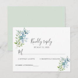 Modern Watercolor Eucalyptus Greenery Wedding 出欠カード