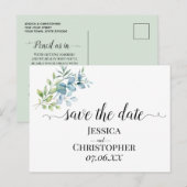 Modern Watercolor Eucalyptus Greenery Wedding 案内ポストカード (正面/裏面)