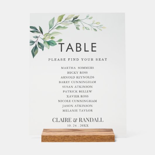 Modern Watercolor Eucalyptus Leaves Greenery アクリルサイン (正面)