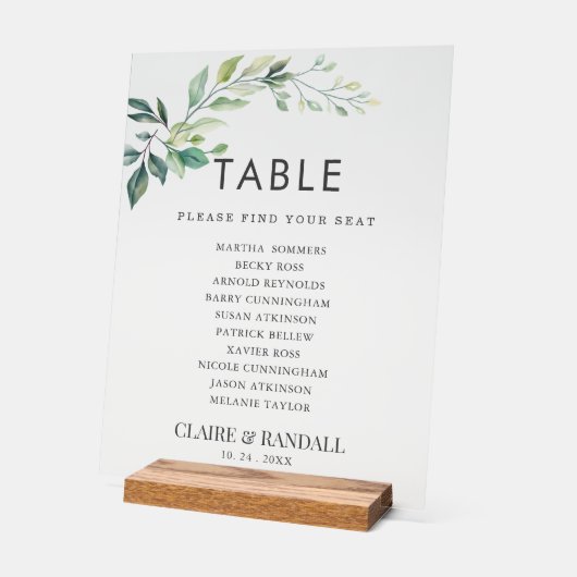 Modern Watercolor Eucalyptus Leaves Greenery アクリルサイン (傾斜)