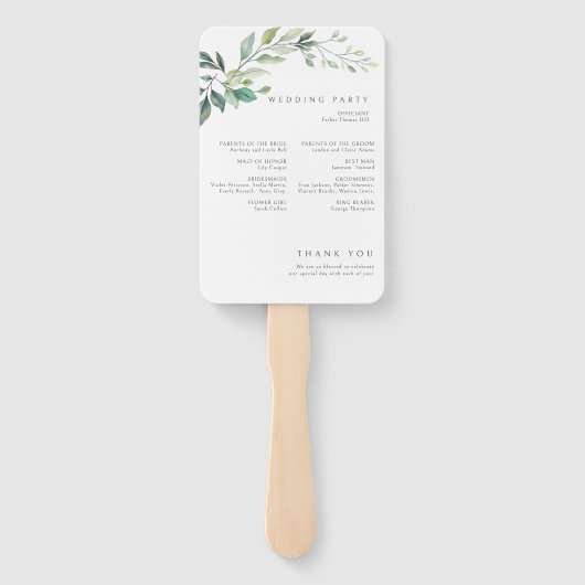 Modern Watercolor Eucalyptus Leaves Greenery ハンドファン (裏面)