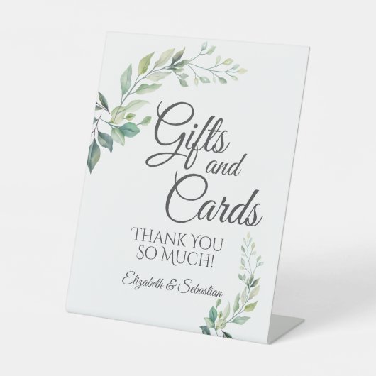 Modern Watercolor Eucalyptus Leaves Greenery 台座サイン (正面)