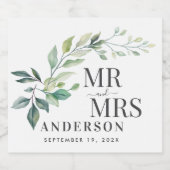 Modern Watercolor Eucalyptus Leaves GreeneryModern スパークリングワインラベル (シングルラベル)