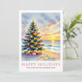 Modern Watercolor Festive Beach Coastal Christmas シーズンカード (スタンド正面)