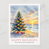Modern Watercolor Festive Beach Coastal Christmas シーズンポストカード (正面)