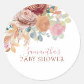 Modern Watercolor Floral Baby Shower  ラウンドシール (正面)