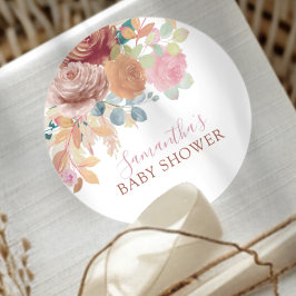 Modern Watercolor Floral Baby Shower  ラウンドシール