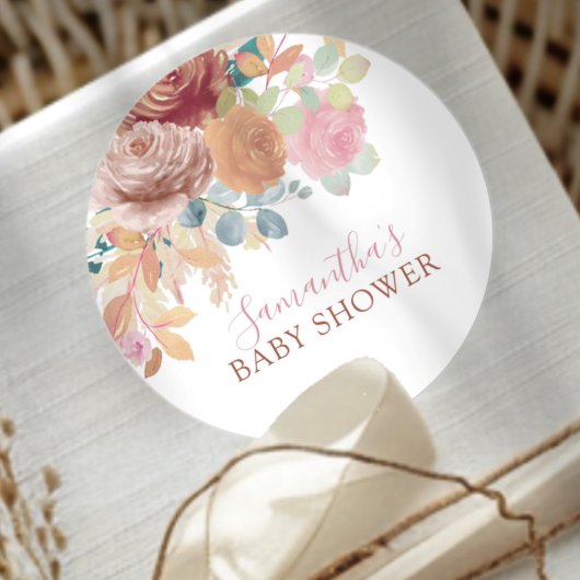 Modern Watercolor Floral Baby Shower  ラウンドシール