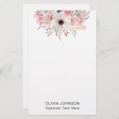 Modern Watercolor Floral Monogram Name 便箋 (正面/裏面)