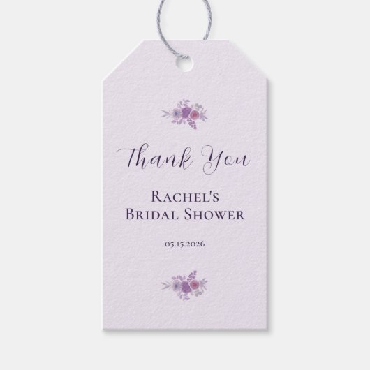 Modern Watercolor Floral Thank You Bridal Shower ギフトタグ (正面)