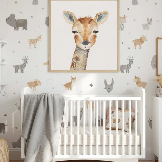 Modern Watercolor Giraffe Nursery Wall Art ポスター