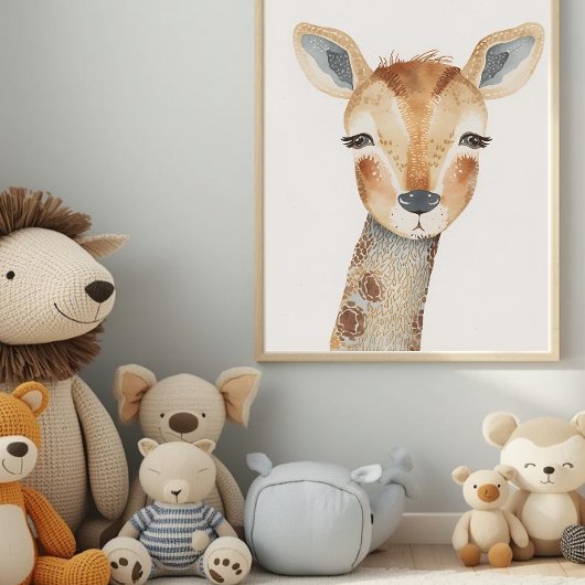Modern Watercolor Giraffe Nursery Wall Art ポスター