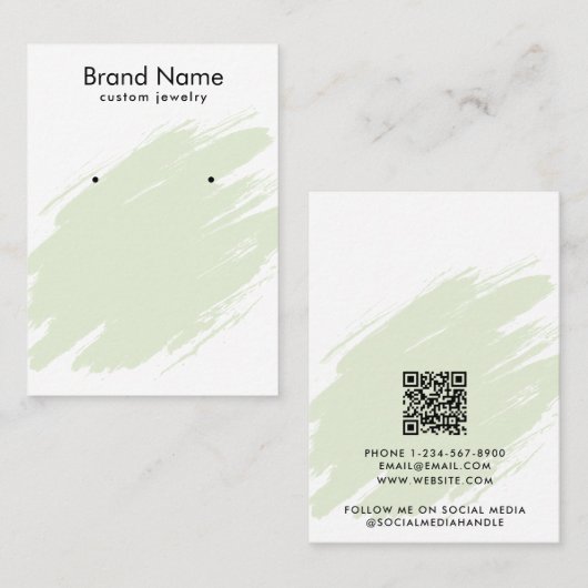 Modern Watercolor Green Jewelry Display Card 名刺 (正面/裏面)