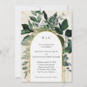 Modern watercolor Greenery beige, garden wedding 招待状 (正面)