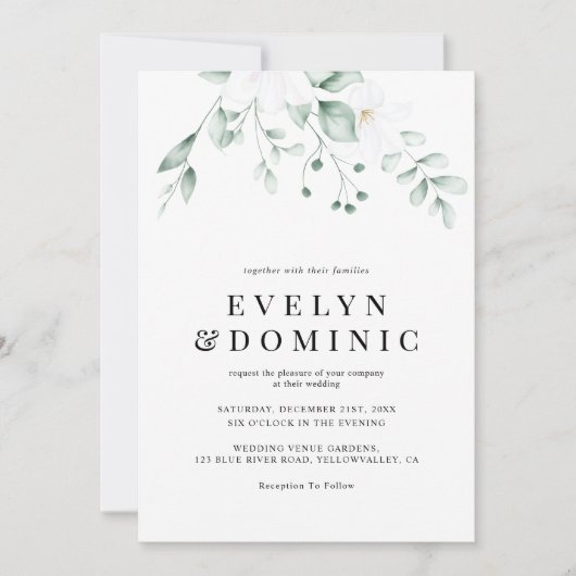 Modern Watercolor Greenery Foliage Wedding 招待状 (正面)