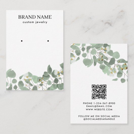Modern Watercolor Greenery Jewelry Display Card 名刺 (正面/裏面)