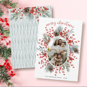 Modern Watercolor Greenery Wreath Photo Christmas シーズンカード