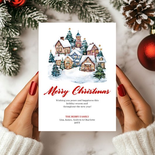 Modern Watercolor Holiday Scene Greeting Card シーズンカード