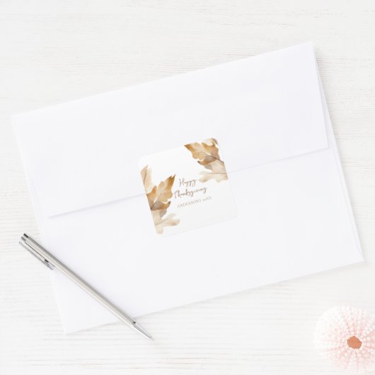 Modern Watercolor Leaf Thanksgiving スクエアシール (封筒)