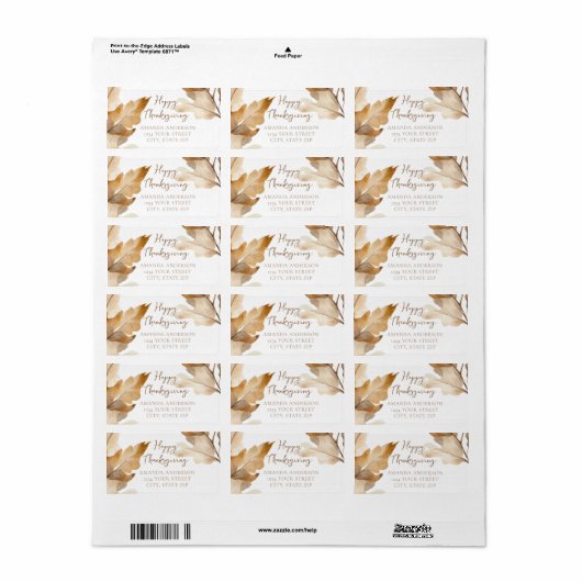 Modern Watercolor Leaf Thanksgiving ラベル (フルシート)