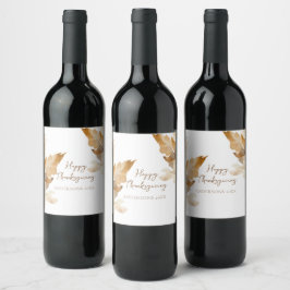 Modern Watercolor Leaf Thanksgiving ワインラベル