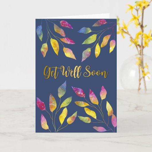 Modern Watercolor Leaves "Get Well Soon" カード (黄色い花)