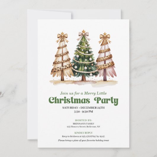 Modern watercolor leopard Christmas tree invite 招待状 (正面)