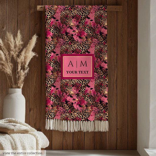 Modern watercolor leopard skin magenta throw フリースブランケット