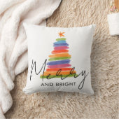 Modern Watercolor Merry Christmas Tree クッション (ブランケット)