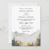 Modern Watercolor Mountain Elegant QR Code Wedding 招待状 (正面)