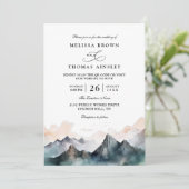 Modern Watercolor Mountain Forest QR Code Wedding 招待状 (スタンド正面)