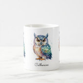Modern Watercolor Owl Custom Name コーヒーマグカップ (中央)