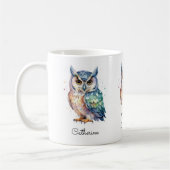 Modern Watercolor Owl Custom Name コーヒーマグカップ (左)