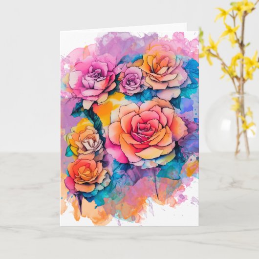 Modern Watercolor Paint Daubs Roses Bouquet カード (黄色い花)