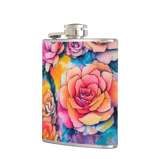 Modern Watercolor Paint Daubs Roses Bouquet フラスク (左)