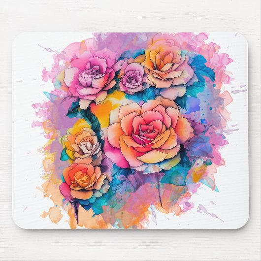Modern Watercolor Paint Daubs Roses Bouquet マウスパッド (正面)