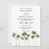 Modern Watercolor Palm Budget QR Code Wedding  招待状 (正面)