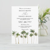 Modern Watercolor Palm Budget QR Code Wedding  招待状 (スタンド正面)