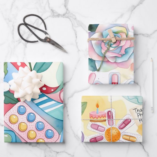 Modern Watercolor Pharmacy Thanks Pharm Hero ラッピングペーパーシート (正面)