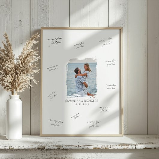 Modern Watercolor Photo Wedding Guest Signature ポスター