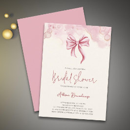 Modern Watercolor Pink Bow Bridal Shower Party 招待状