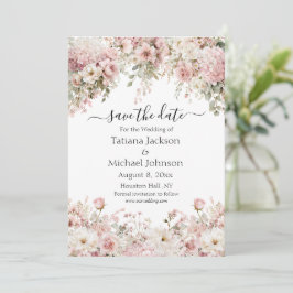 modern watercolor pink floral save the date card ノートカード