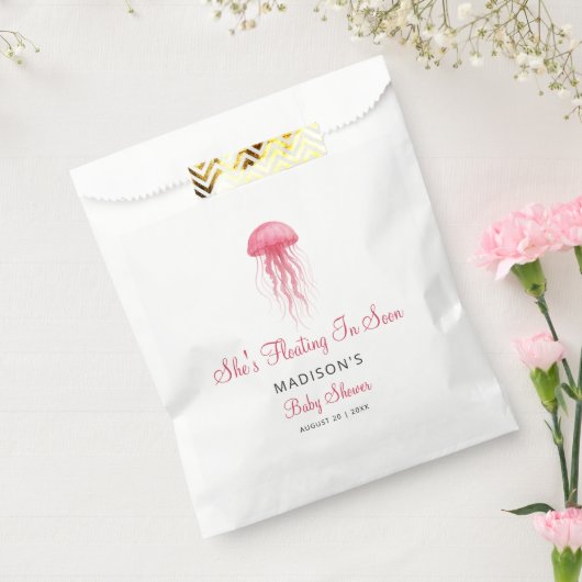 Modern Watercolor Pink Jellyfish Girl Baby Shower フェイバーバッグ (封をした状態)