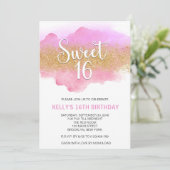 Modern Watercolor Pink Sweet 16 Sixteen 招待状 (スタンド正面)