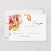 Modern Watercolor Poppies Floral  Wedding 出欠カード (正面)