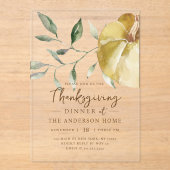 Modern Watercolor Pumpkin Thanksgiving Dinner アクリル招待状 (正面)