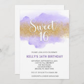Modern Watercolor Purple Sweet 16 Sixteen 招待状 (正面/裏面)