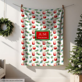Modern watercolor red green monogram gift throw フリースブランケット